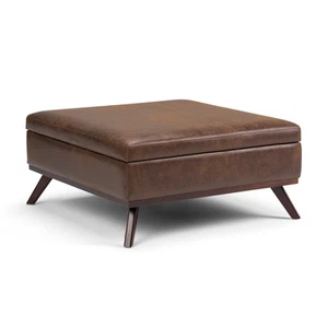 Owen 36 inch Wide Mid Century Modern Square Coffee Table Storage Ottoman in D... - Picture 1 of 9