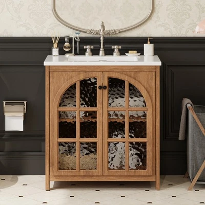 31" Farmhouse Bathroom Vanity with Ceramic Sink, Faux Aged Finish,Vintage Rustic - Image 1 of 4