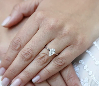 Platinum Ring For Wedding Diamond Lab Grown IGI Pear 2 Carat Certified PT950 - Image 1 of 4