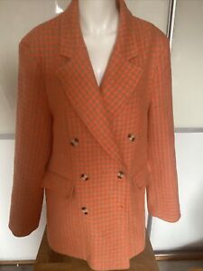 Oasis Orange Oversized Dogtooth Check Blazer Jacket Size 10 New (C)