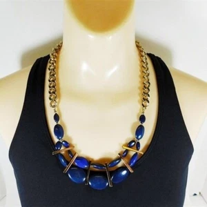 7/2393 Charming Charlie Royal Blue Statement Necklace Gold Toned 22  Chain - Picture 1 of 3