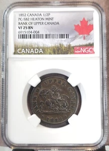 1852 CANADA 1/2 PENNY BANK OF UPPER CANADA PC-5B2 NGC VF 25 BN SCARCE - Picture 1 of 3