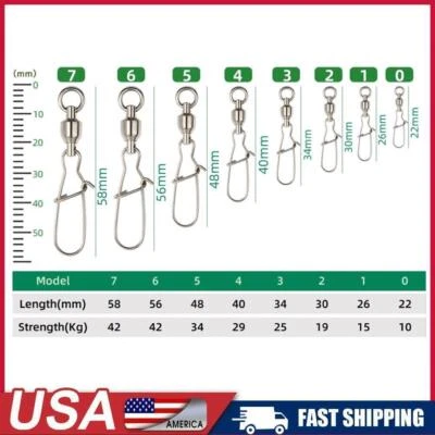 Ball Bearing Coast Lock Stainless Steel Swivel Snap Fishing Tackle 22LB - 92LB - Image 1 of 3