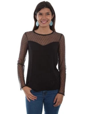 Scully Western Shirt Womens L/S Swiss Dot Sweetheart Black F0_HC513 - Image 1 of 2