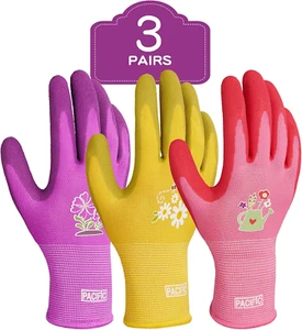 PACIFIC 3 Pairs Gardening Gloves for Women, Rubber Coated Garden Gloves, Ladies - Picture 1 of 9