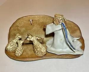 Unusual Nativity Artisan Pottery Unsigned Infant Christ Angel Sheep 9x4x4.5” - Picture 1 of 10