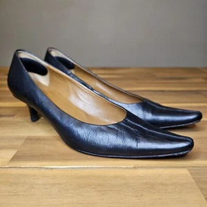 J. Crew Heels Womens 6 Black Leather Mini Pump Pointed Toe Made in Italy VTG - Picture 1 of 15