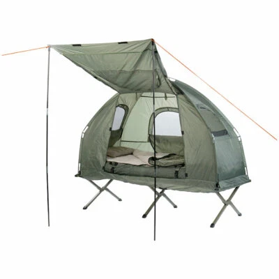 SEMPTEC URBAN SURVIVAL TECHNOLOGY Semptec 4in1-Zelt mit Feldbett, Winter-Schlafsack, Matratze und Sonnenschutz