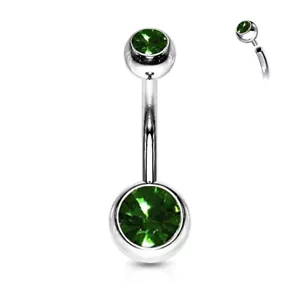 1 Ct Round Lab-Created Green Sapphire Belly Button Ring 14 Gauge Stainless Steel - Picture 1 of 5