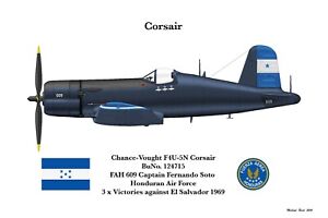 Rare impression F4u-5N Corsair Captain Soto Honduras Air Force 3 Kills 11 X 17