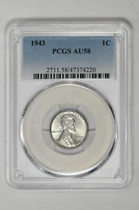 1943 1c Lincoln Steel Wheat Cent PCGS AU 58 - Picture 1 of 3