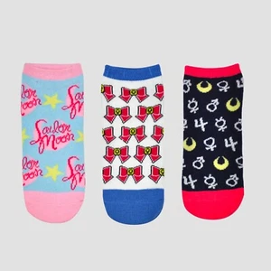Symbols & Logos (Sailor Moon) Ladies Ankle Socks 3 Pair Set - Picture 1 of 3