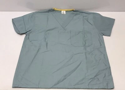 Blusa Médica Unisex Medline Works S Pequeña Verde Brumoso, Forro Cuello Amarillo Foto 1 de 4