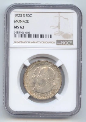 1923-S Monroe Doctrine Centennial Commemorative Half Dollar, NGC MS-63 - Image 1 of 2