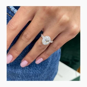Oval Diamond Women Ring VS1 F IGI Certified 2.85C Halo Labcreated 14K White Gold - Picture 1 of 15