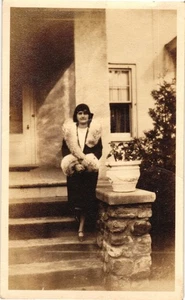 Vintage 1929 Snapshot “Adelaide” on Marcus Stoop Mt. Lakes, Fur Trim Coat - Picture 1 of 2