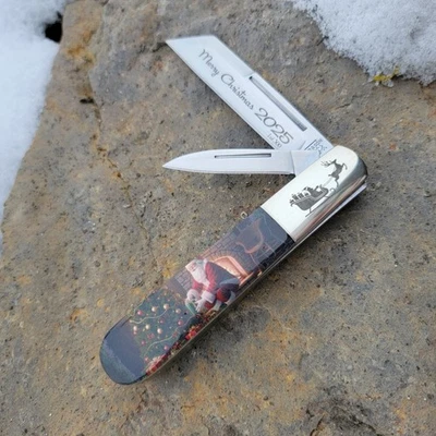 CUCHILLO BARLOW BEAR & SON CUBIERTOS EE. UU. NAVIDAD UV ESTAMPADO HUESO NATURAL 2 HOJAS Foto 1 de 4
