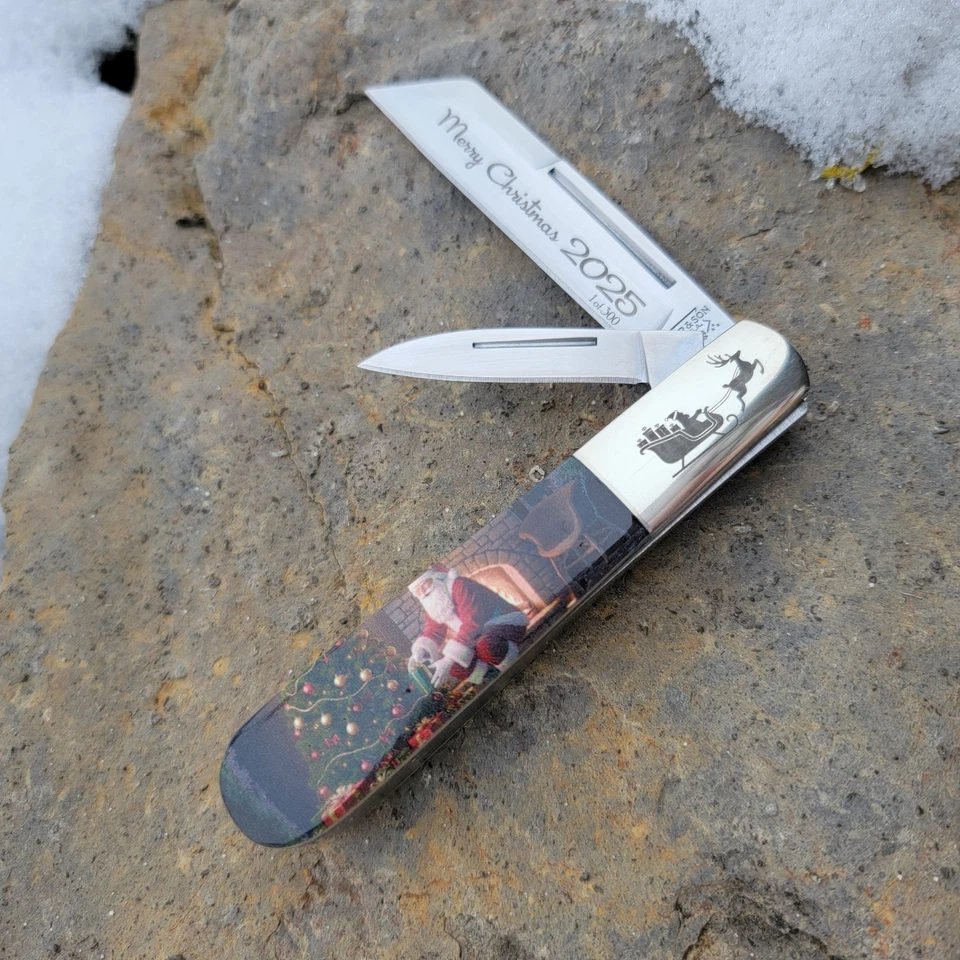 CUCHILLO BARLOW BEAR & SON CUBIERTOS EE. UU. NAVIDAD UV ESTAMPADO HUESO NATURAL 2 HOJAS Foto 1 de 4