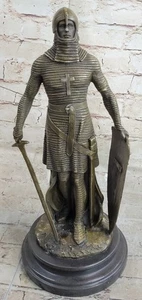 Crusader Knight Templar Bronze Statue Sculpture Figure on Marble Base - Picture 1 of 10