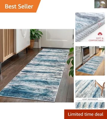 Lujosa alfombra de corredor lavable a máquina 2x5 - Diseño abstracto para alto tráfico Foto 1 de 4