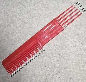 MEBCO Red Plastic Hair Comb/Lift/Detangler Pick Double Dipped Tips Vintage - Picture 1 of 7