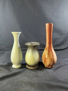 Menge 3 Knospenvasen hell mintgrün Marmor Design & braun creme Wirbel 7,5" - Bild 1 von 18