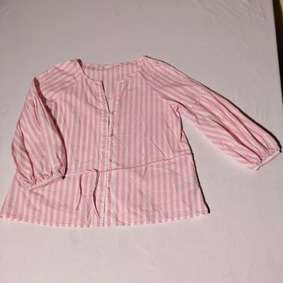 GAP женщин розовый белая полоса кнопка спереди пеплум Топ блузка XS хлопок - Изображение 1 из 4