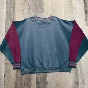 VTG Sun Faded Two Tone Teal/Purple Distressed 80s/90s Crewneck Fader Sweatshirt - Picture 1 of 5