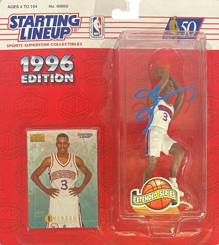 Figura de novato firmada por Allen Iverson alineación inicial Philadelphia 76ers JSA Foto 1 de 3