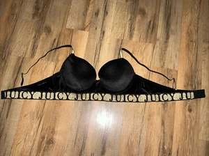 NEW Juicy Couture Sexy Push Up Black Velour Gold Logo Banded Bra 36C - Picture 1 of 10