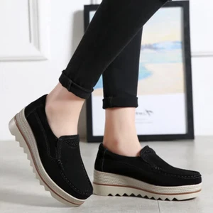 Women Shoes Casual Comfortable Breathable Leather Walking Sneakers Platform - Picture 1 of 37
