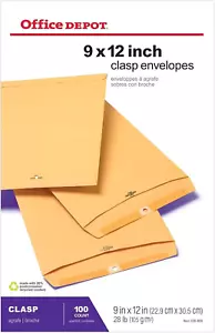 Buste con chiusura DEPOSITO UFFICIO, 9 x 12 pollici, Kraft marrone, 100 per scatola 28 libbre - Foto 1 di 5