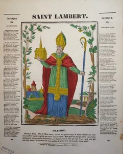 Imagerie religieuse, Epinal, Saint LAMBERT, oraison, pochoir, image pieuse - Imagen 1 de 3