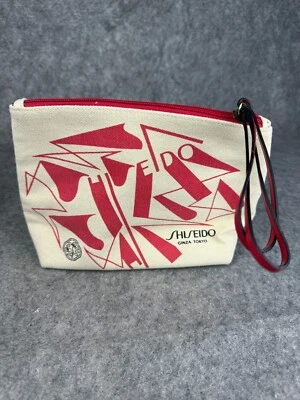 Shiseido Ginza Tokyo Makeup Cosmetic Bag Pouch Zipper Red Canvas - Image 1 of 4