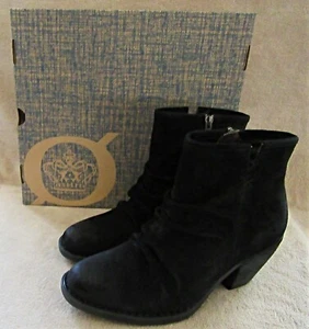 BORN F52703 Aire Black Ruched Suede Leather Bootie Boots Shoes US 8.5 EUR 40 NWB - Picture 1 of 7