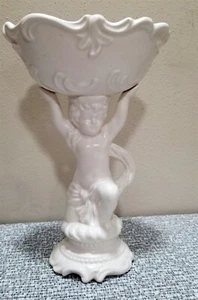 Vintage ENESCO E-9181 Ceramic CHERUB COMPOTE DISH Pedestal Bowl 8” Tall - Picture 1 of 12