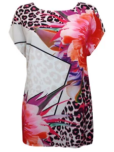 Ladies Top TU White Multi Floral Animal Print Cap Sleeve Womens Blouse Size:8-12 - Picture 1 of 2