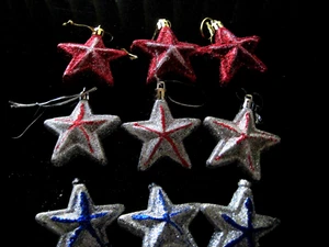9 Plastic Glitter Stars Christmas Tree Ornaments 2.5" D - Picture 1 of 4