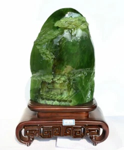 Escultura china de casa de árbol de montaña talla de jade Xiu verde natural de 12,8" - Imagen 1 de 10