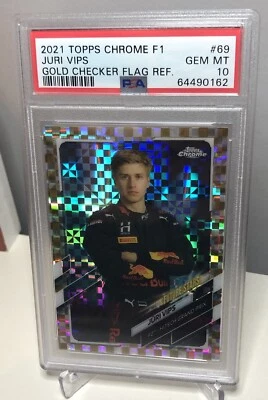 2021 Topps Chrome Formula 1 Juri Vips F2 Future Stars Gold Checker Flag 50/50 - Image 1 of 2