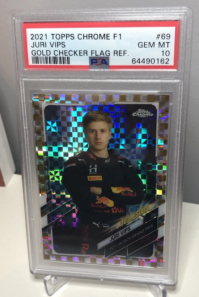 2021 Topps Chrome Formula 1 Juri Vips F2 Future Stars Gold Checker Flag 50/50 - Image 1 of 2