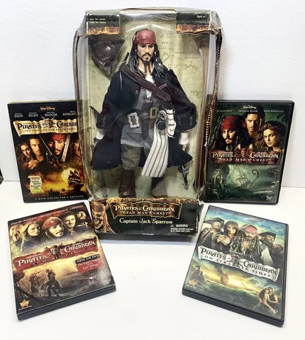 Captain Jack Sparrow figure Doll 12" zizzle Pirates of the Caribbean DVD Lot Cover