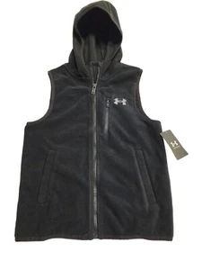 Under Armour Fleece Vest Boys Youth Size Small Hooded Full-Zip Black New Tags - Picture 1 of 5