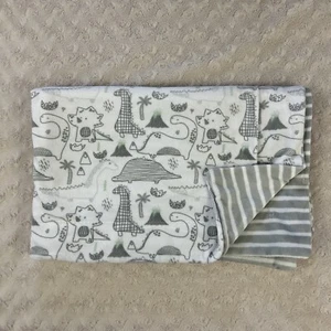 Lila & Jack Dinosaurs Baby Blanket Gray White Stripes Green Volcanos Lovey Dino - Picture 1 of 7