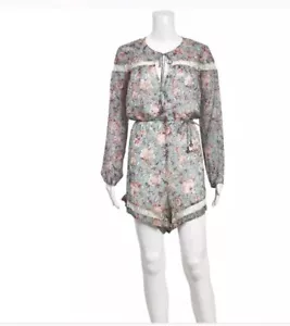 Zimmerman Gemma Floral Folk Long Sleeve Silk Blend Playsuit Blue Size 0 - Picture 1 of 14
