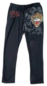 Ed Hardy Sweatpants Mens Back Tiger Graphic Y2K Casual Black Size L - Picture 1 of 9