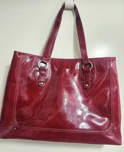 Vintage LIZ CLAIBORNE Red Leather Tote Shoulder Bag Purse Laptop Holder Rare.. - Picture 1 of 12