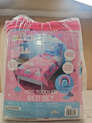 Funhouse Let's Chase Rainbows 4 piezas juego de cama para niños pequeños rosa nuevo  Foto 1 de 4