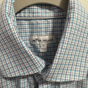 Camicia uomo Peter Millar manica corta taglia L blu abbottonata a quadri - Foto 1 di 12