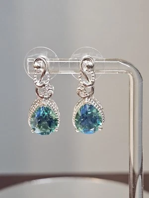 Pendientes de cuarzo pavo real con pasador colgante de plata de ley 925 seguro empuje hacia atrás Foto 1 de 4